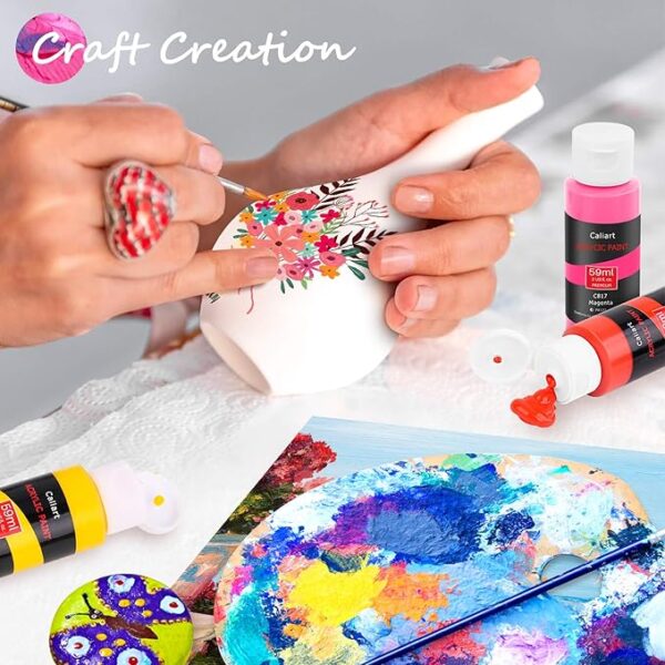Caliart Acrylic Paint Set With 12 Brushes, 36 Colors (59ml, 2oz) Art Craft Paints Gifts for Artists Kids Beginners - Image 3