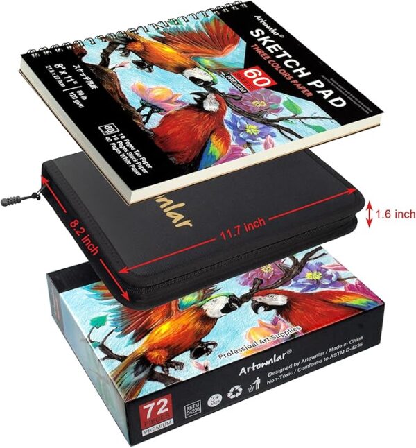 Artownlar 72 Pack Drawing Sketching Set with 8x11 Sketchbook - Image 2