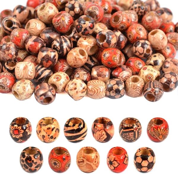 300 pcs 12mm Natural Painted Wood Hair Beads Round Loose Wooden Bead