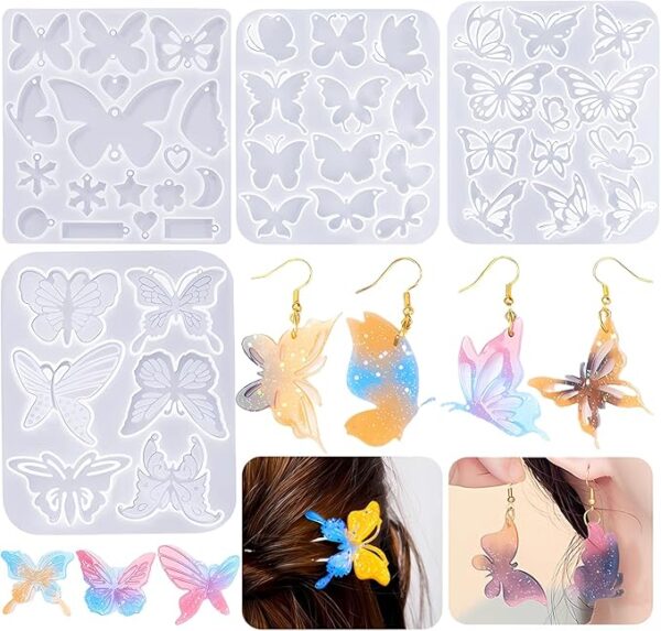 (4 Pack) Butterfly Earring Resin Molds, Butterfly Silicone Molds Butterfly Wings Earring Resin Molds