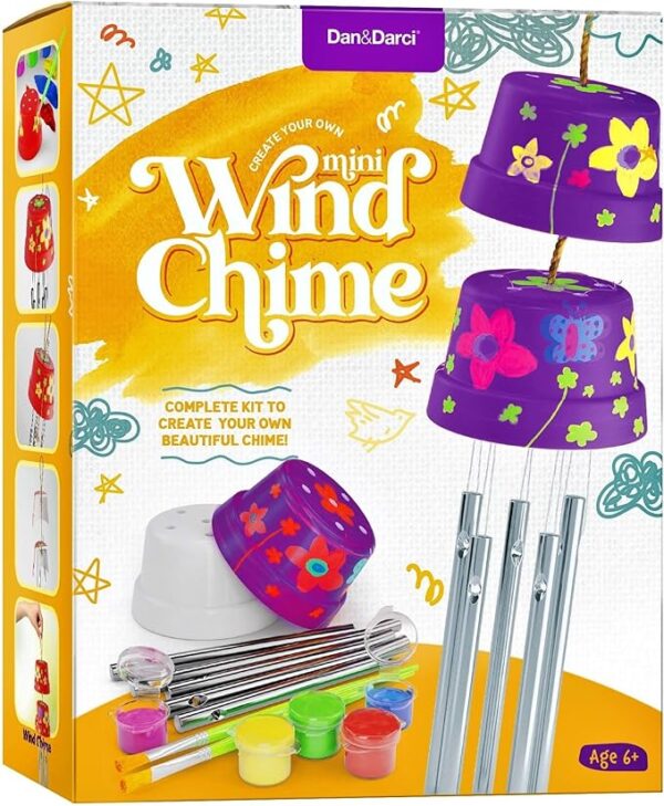 Dan&Darci Wind Chime Making & Painting Kit - Arts and Crafts Gift for Girls & Boys