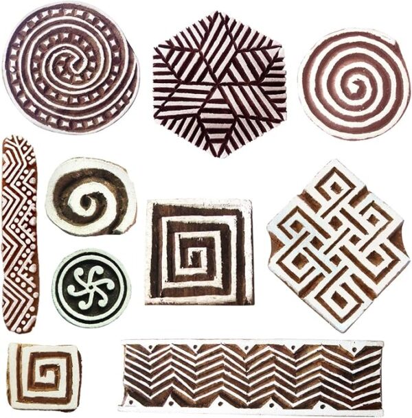 Royal Kraft Wooden Stamps for Block Printing on Saree Border, Textile, Clay